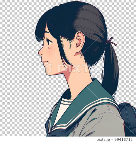 High school girl's profile, anime-style illustration, white background, Kirinuki "AI-generated image" 99418715