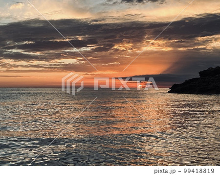 Scenic sunset over Ioninan sea in Vlore Albania . 99418819