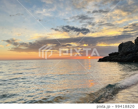 Scenic sunset over Ioninan sea in Vlore Albania . Scenic sunset over Ioninan sea in Vlore Albania . 99418820