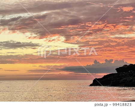 Scenic sunset over Ioninan sea in Vlore Albania . 99418823