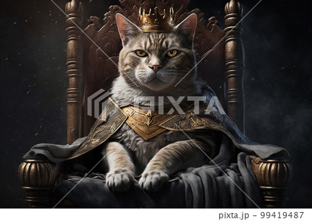 cat king on a throne illustration generative aiのイラスト素材