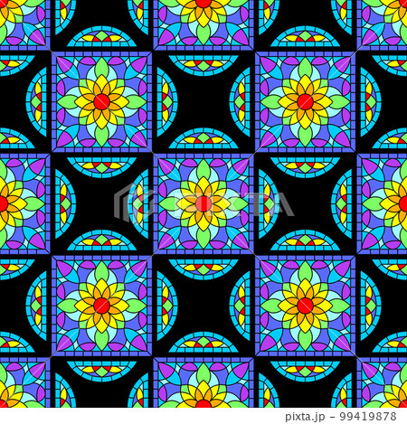 Seamless pattern with stained-glass window in gothic style. Medieval mosaic tile texture. 99419878