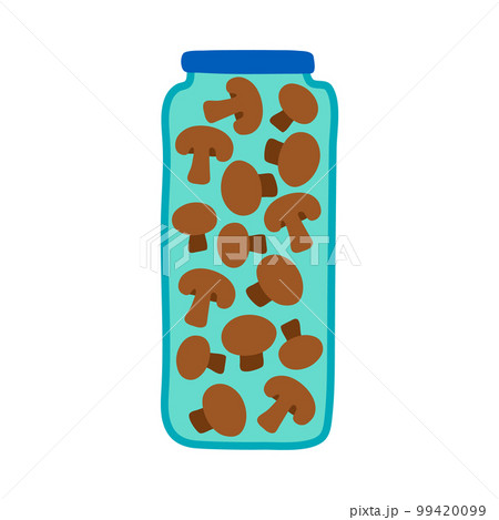 Cartoon Color Pickled Mushrooms in Jar Icon Homemade Preserve Concept Flat Design Style. Vector illustration Cartoon Color Pickled Mushrooms in Jar Icon Homemade Preserve Concept Flat Design Style. Vector illustration 99420099