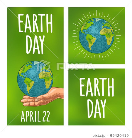 Earth Day handwriting lettering. Planet in open female human palms. Earth Day handwriting lettering. Planet in open female human palms. 99420419