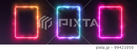 Gradient neon frames with smoke, led rectangular borders with mist effect, transparent glowing haze. 99421050