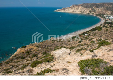 Sea and coastline view from a rocky height 99421127
