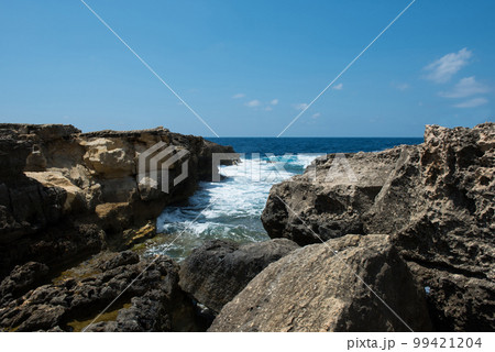Blue hole and the collapsed Azure window. Gozo, Malta 99421204