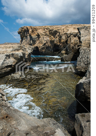 Blue hole and the collapsed Azure window. Gozo, Malta 99421209