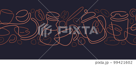 Coffee line, seamless pattern. Vector cup, grains 99421602