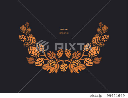 Hops cone, bush Vector gold symbol Vintage pattern 99421649