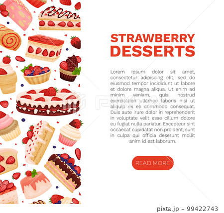 Strawberry Dessert Banner Design with Sweet Creamy Pastry Vector Template Strawberry Dessert Banner Design with Sweet Creamy Pastry Vector Template 99422743