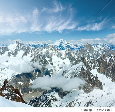 Mont Blanc mountain massif summer landscape(view from Aiguille du Midi Mount, French ) Mont Blanc mountain massif summer landscape(view from Aiguille du Midi Mount, French ) 99423361