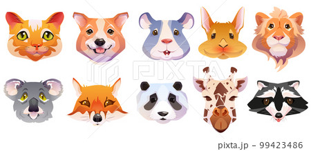 Cartoon animal face with cute pet masks for selfie photo or video Cartoon animal face with cute pet masks for selfie photo or video 99423486