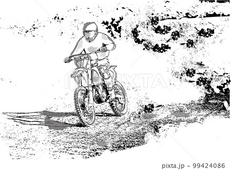 Biker driving with fast speed extreme competition Vector illustrations Biker driving with fast speed extreme competition Vector illustrations 99424086
