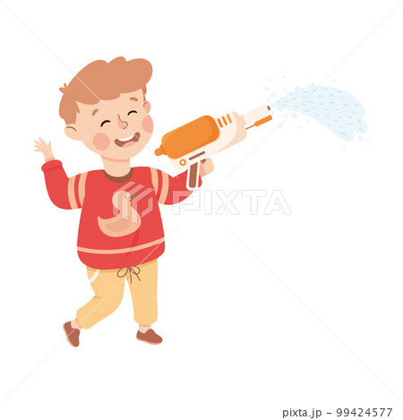 Little Boy Character Spraying Water from Water Pistol Having Fun Vector Illustration Little Boy Character Spraying Water from Water Pistol Having Fun Vector Illustration 99424577