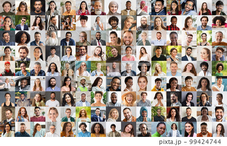 Mosaic of cheerful multiracial people different ages, collage 99424744