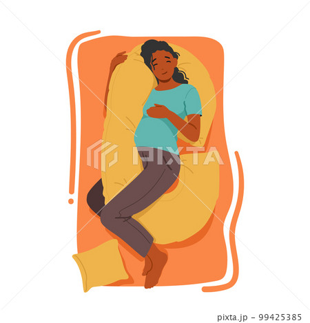 Comfortable And Peaceful Sleeping Pregnant Female Character Resting With Specialized Cushion To Support Her Bump Comfortable And Peaceful Sleeping Pregnant Female Character Resting With Specialized Cushion To Support Her Bump 99425385