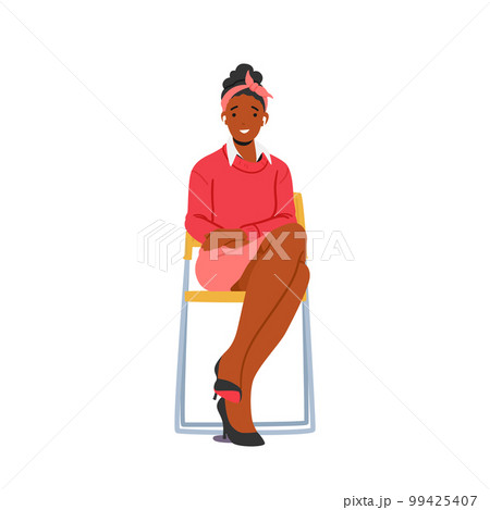 Young Female Character Sitting On Chair With Smiling Expression Isolated On White Background. Woman Gazing 99425407