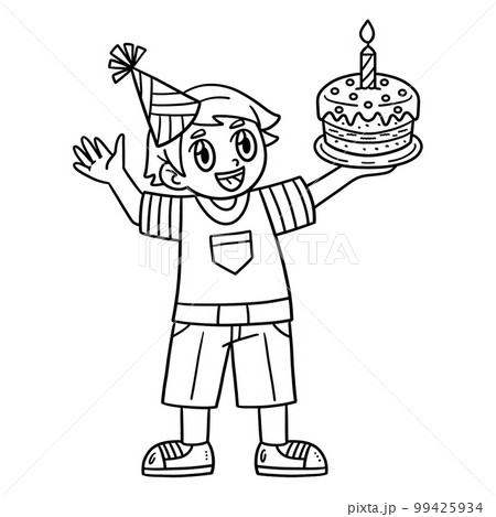 Birthday Boy Holding a Cake Isolated Coloring Page Birthday Boy Holding a Cake Isolated Coloring Page 99425934