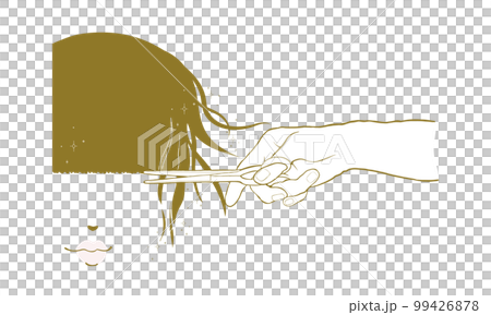 Hand holding scissors to cut bangs _4 Hand of hairdresser Hand holding scissors to cut bangs _4 Hand of hairdresser 99426878