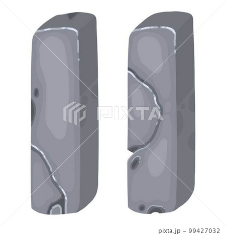 Stone plate, board, banner for games. GUI design element. Rock, metal panel, button, key, frame, arrow, object for navigation. Flat vector illustration isolated on white background 99427032
