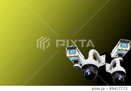 System New cctv camera, security protection system New technology Photo on white background technology system scan wifi 5g 6g with nature outside 99427772