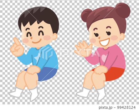 坐著的兒童男孩女孩小學生 99428124