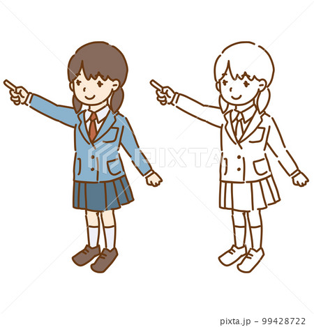 指で上を指し示す女子学生のベクターイラスト ブレザーの制服 99428722