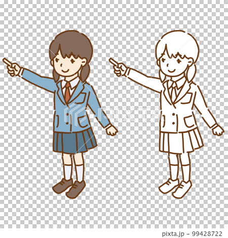 指で上を指し示す女子学生のベクターイラスト ブレザーの制服 99428722