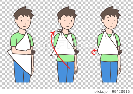 三角巾の使い方、矢印あり、男性 99428916