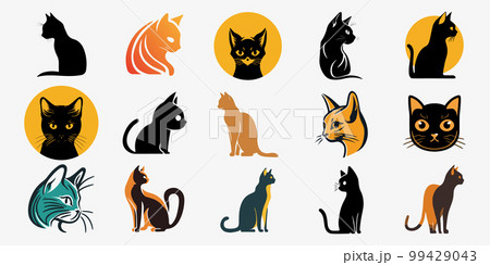 Cat vector breeds cute pet animal set illustration. Different type of vector cats 99429043