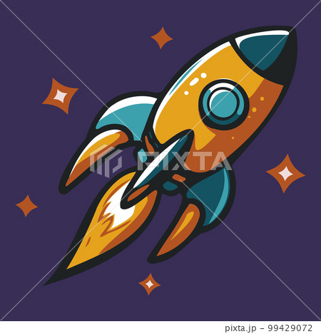 Space rocket launch and flies. Rocketship retro vintage vector illustration. 99429072
