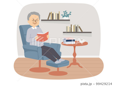 読書をするシニア男性のイラスト 読書をするシニア男性のイラスト 99429214