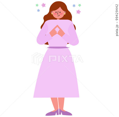 恥ずかしくてモジモジしている女性のイラスト [ illustration of shy girl ] 99429442