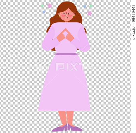 恥ずかしくてモジモジしている女性のイラスト [ illustration of shy girl ] 99429442