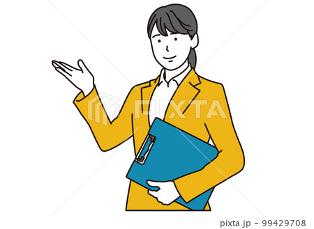 バインダーを持って案内するビジネスウーマン バインダーを持って案内するビジネスウーマン 99429708