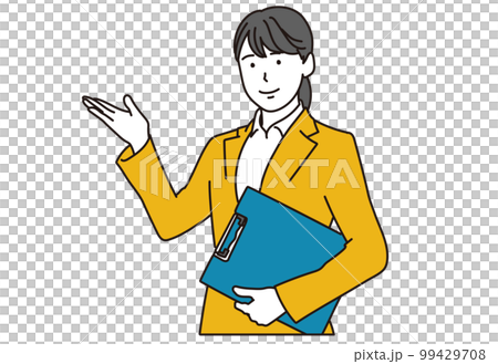 バインダーを持って案内するビジネスウーマン バインダーを持って案内するビジネスウーマン 99429708