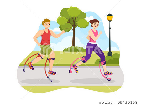 Powerbocking Sport Illustration with Jumping Boots for Web Banner or Landing Page in Extreme Sports Flat Cartoon Hand Drawn Templates 99430168