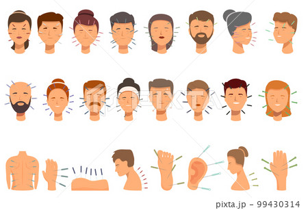 Acupuncture icons set cartoon vector. Meridian body. Liver point 99430314