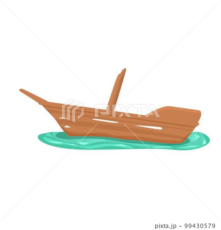 Broken ship icon cartoon vector. Old boat. Ocean wave 99430579