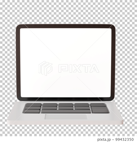 Minimal style silver color cartoon laptop with blank screen isolated on white background 3D render 99432350