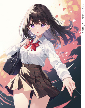 【一点物】 AIイラスト 手を伸ばす美少女 色紙アート 手を差し伸べる女子生徒 アニメ風イラスト「AI生成画像」のイラスト