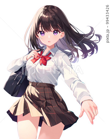 手を差し伸べる女子生徒 アニメ風イラスト 白バック・キリヌキ「AI生成