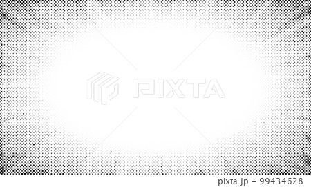 Halftone radial texture. Comic style grain background. Pop art faded textured frame. Grunge speckle effect. Dotted particles print wallpaper. Pixelated gradient vector backdrop  99434628