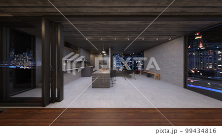 夜景が見えるリビングダイニング 99434816