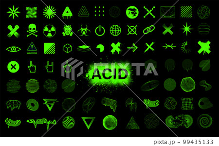 Vaporwave style shapes from 80s. Brutalism acid icons and trendy abstract shapes 99435133