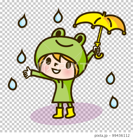 child in rain and frog costume child in rain and frog costume 99436112