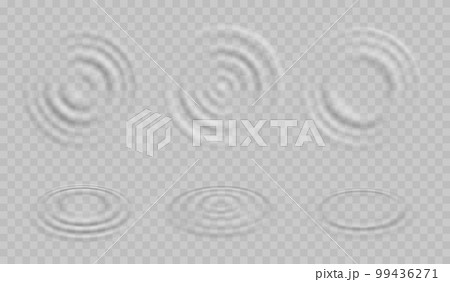 Ripple water waves top view. Rain drop fall circular splash on puddle surface, pure water or liquid flow motion effect, clear aqua or fluid impact waves transparent 3d realistic vector background Ripple water waves top view. Rain drop fall circular splash on puddle surface, pure water or liquid flow motion effect, clear aqua or fluid impact waves transparent 3d realistic vector background 99436271