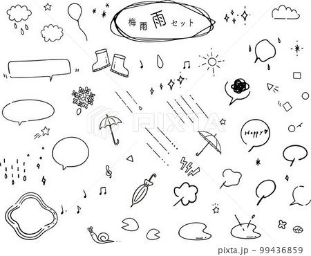 梅雨ー紫陽花とかわいいフレーム見出しの手描きシンプル白黒セットベクター素材 梅雨ー紫陽花とかわいいフレーム見出しの手描きシンプル白黒セットベクター素材 99436859