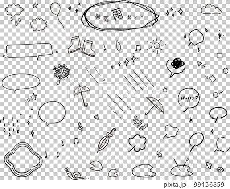 梅雨ー紫陽花とかわいいフレーム見出しの手描きシンプル白黒セットベクター素材 梅雨ー紫陽花とかわいいフレーム見出しの手描きシンプル白黒セットベクター素材 99436859